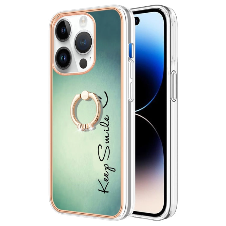 For iPhone 15 Pro Max Electroplating Dual-side IMD Phone Case with Ring Holder(Smile) - HoMEdemic™ 