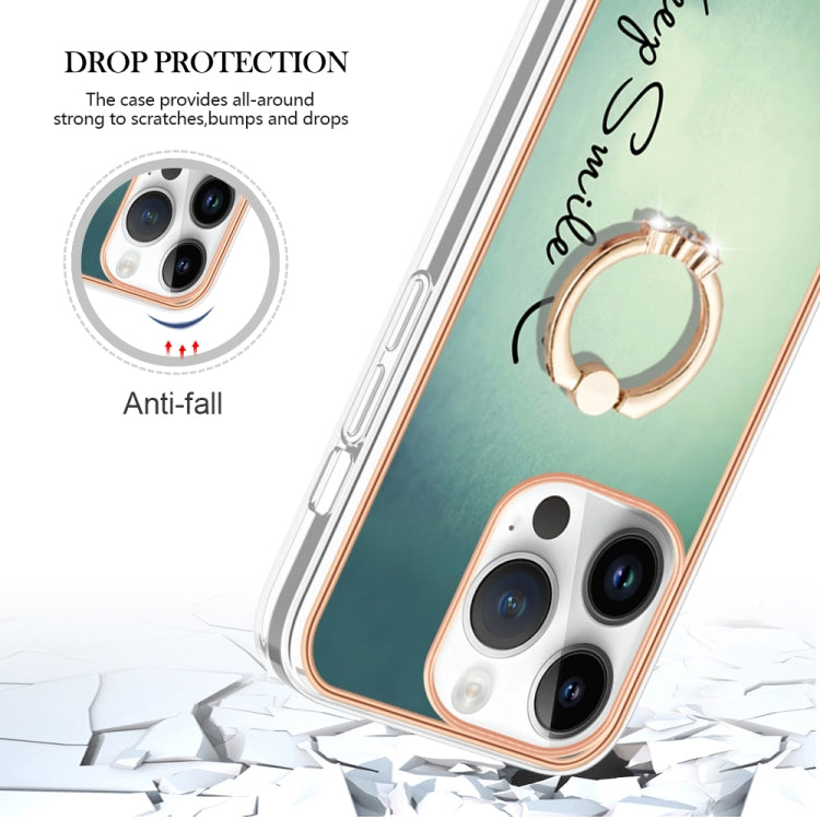 For iPhone 15 Pro Max Electroplating Dual-side IMD Phone Case with Ring Holder(Smile) - HoMEdemic™ 