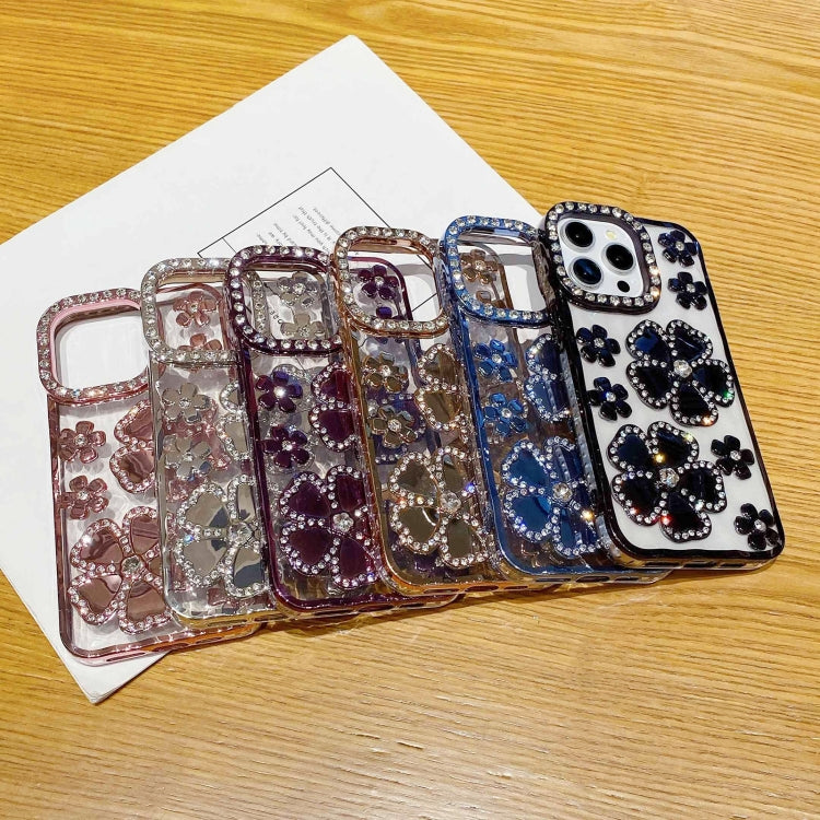 For iPhone 15 Pro Max Electroplating Flower Diamond TPU Phone Case(Blue) - HoMEdemic™ 
