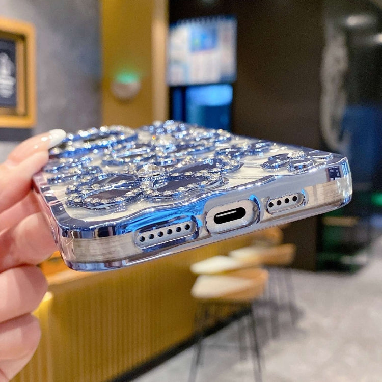 For iPhone 15 Pro Max Electroplating Flower Diamond TPU Phone Case(Blue) - HoMEdemic™ 