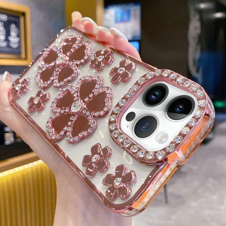 For iPhone 15 Pro Max Electroplating Flower Diamond TPU Phone Case(Pink) - HoMEdemic™ 