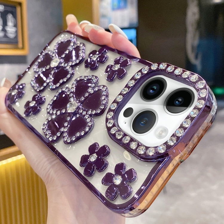 For iPhone 15 Pro Max Electroplating Flower Diamond TPU Phone Case(Purple) - HoMEdemic™ 