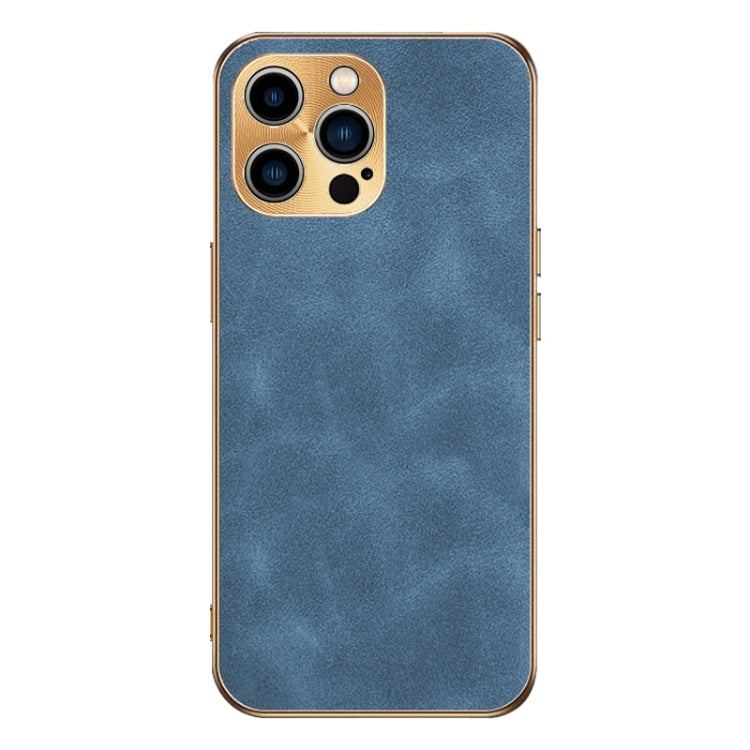 For iPhone 15 Pro Max Electroplating Lambskin Leather Phone Case(Blue) - HoMEdemic™ 
