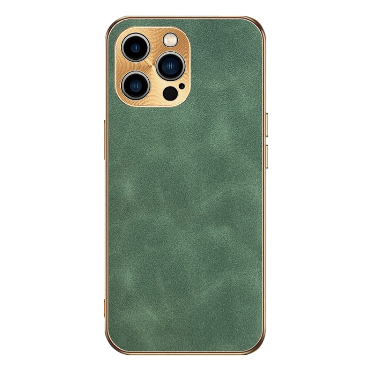 For iPhone 15 Pro Max Electroplating Lambskin Leather Phone Case(Green) - HoMEdemic™ 