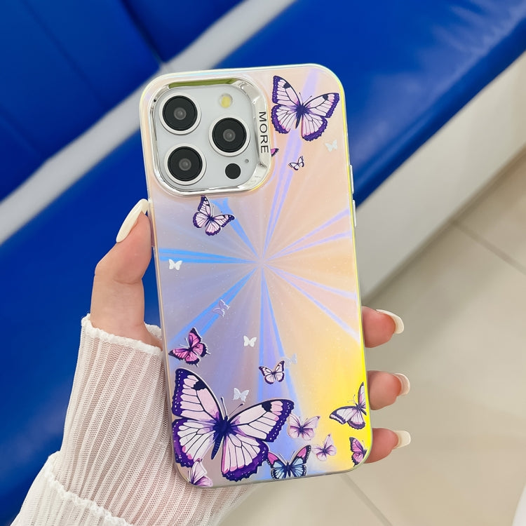 For iPhone 15 Pro Max Electroplating Laser Butterfly Phone Case(Purple Butterflies AB3) - HoMEdemic™ 
