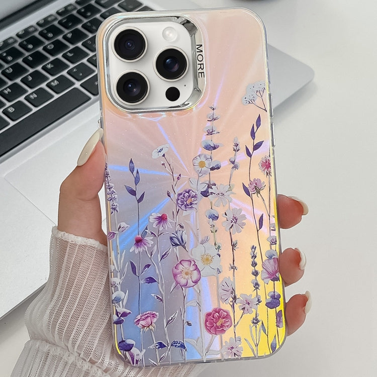 For iPhone 15 Pro Max Electroplating Laser Flower Texture TPU Phone Case(Flower AH1) - HoMEdemic™ 
