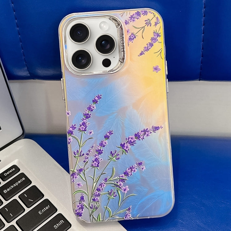 For iPhone 15 Pro Max Electroplating Laser Flower Texture TPU Phone Case(Lavender AH14) - HoMEdemic™ 