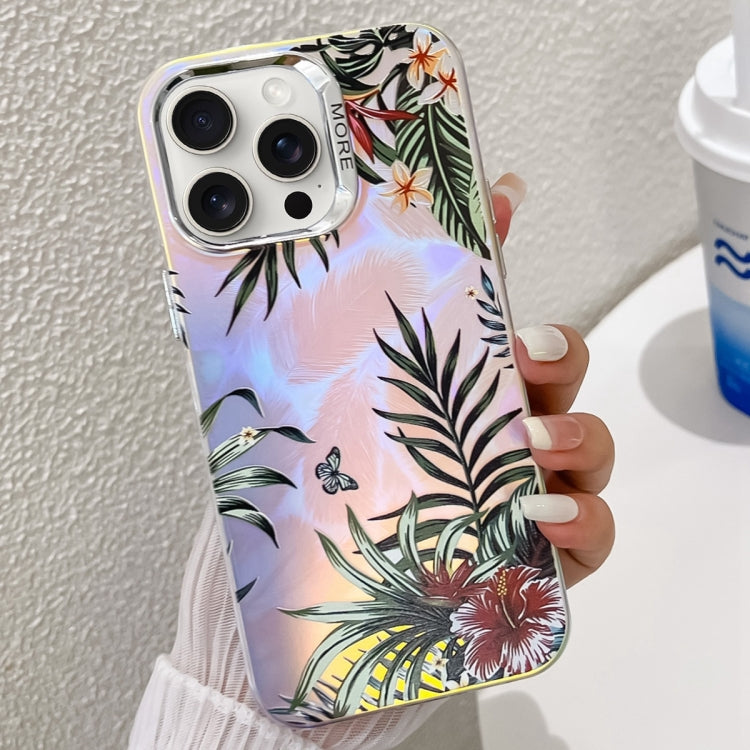 For iPhone 15 Pro Max Electroplating Laser Flower Texture TPU Phone Case(Leaves AH12) - HoMEdemic™ 