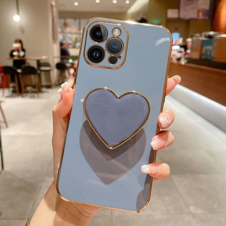 For iPhone 15 Pro Max Electroplating Love Heart Holder TPU Phone Case(Blue) - HoMEdemic™ 