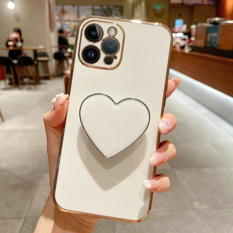 For iPhone 15 Pro Max Electroplating Love Heart Holder TPU Phone Case(White) - HoMEdemic™ 