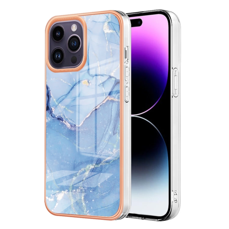 For iPhone 15 Pro Max Electroplating Marble Dual-side IMD Phone Case(Blue 018) - HoMEdemic™ 