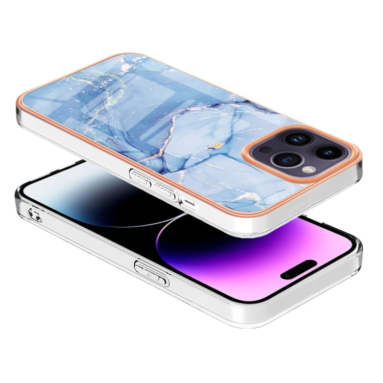 For iPhone 15 Pro Max Electroplating Marble Dual-side IMD Phone Case(Blue 018) - HoMEdemic™ 