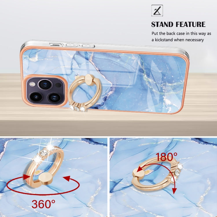 For iPhone 15 Pro Max Electroplating Marble Dual-side IMD Phone Case with Ring(Blue 018) - HoMEdemic™ 