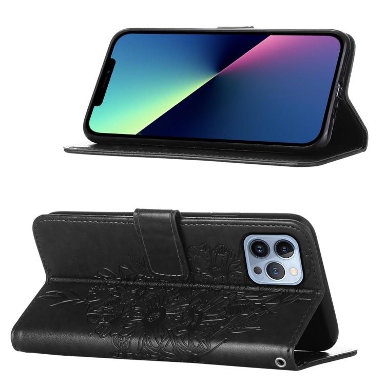 For iPhone 15 Pro Max Embossed Butterfly Leather Phone Case(Black) - HoMEdemic™ 