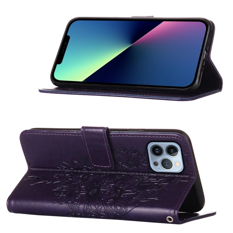 For iPhone 15 Pro Max Embossed Butterfly Leather Phone Case(Dark Purple) - HoMEdemic™ 