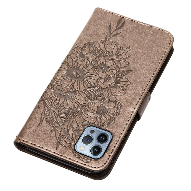 For iPhone 15 Pro Max Embossed Butterfly Leather Phone Case(Grey) - HoMEdemic™ 
