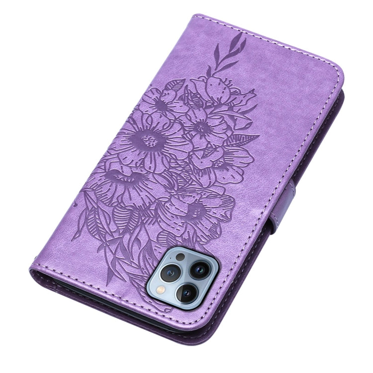 For iPhone 15 Pro Max Embossed Butterfly Leather Phone Case(Light Purple) - HoMEdemic™ 