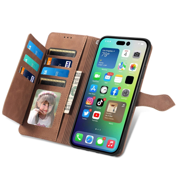 For iPhone 15 Pro Max Embossed Flower Zipper Leather Phone Case(Brown) - HoMEdemic™ 