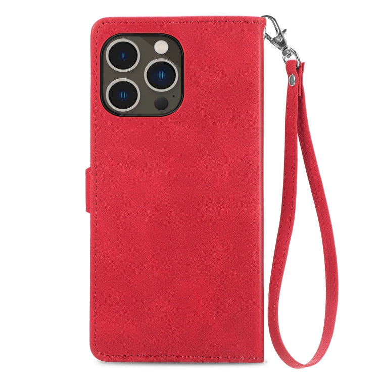 For iPhone 15 Pro Max Embossed Flower Zipper Leather Phone Case(Red) - HoMEdemic™ 