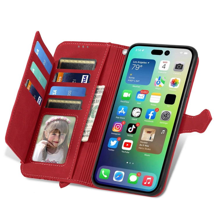 For iPhone 15 Pro Max Embossed Flower Zipper Leather Phone Case(Red) - HoMEdemic™ 