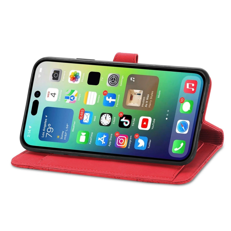For iPhone 15 Pro Max Embossed Flower Zipper Leather Phone Case(Red) - HoMEdemic™ 
