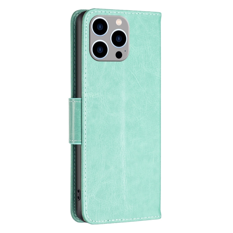 For iPhone 15 Pro Max Embossing Two Butterflies Pattern Leather Phone Case(Green) - HoMEdemic™ 