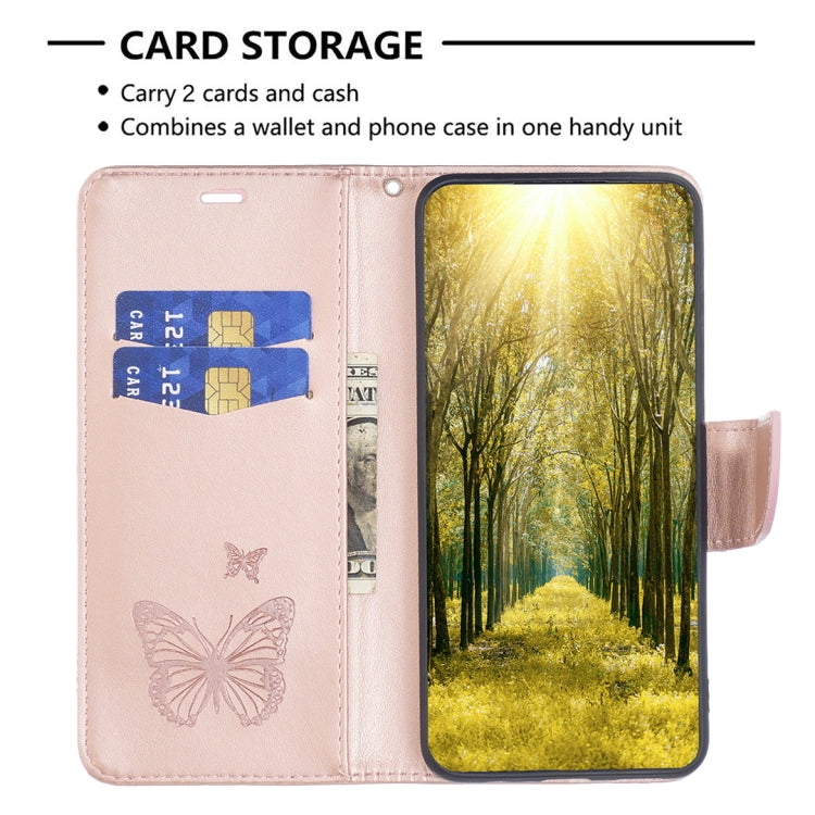 For iPhone 15 Pro Max Embossing Two Butterflies Pattern Leather Phone Case(Rose Gold) - HoMEdemic™ 