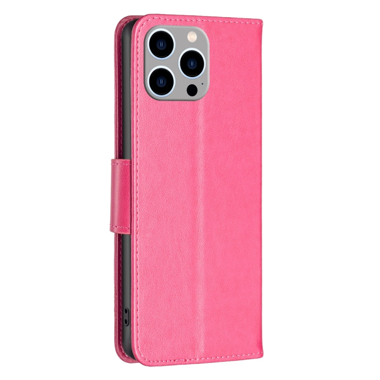 For iPhone 15 Pro Max Embossing Two Butterflies Pattern Leather Phone Case(Rose Red) - HoMEdemic™ 