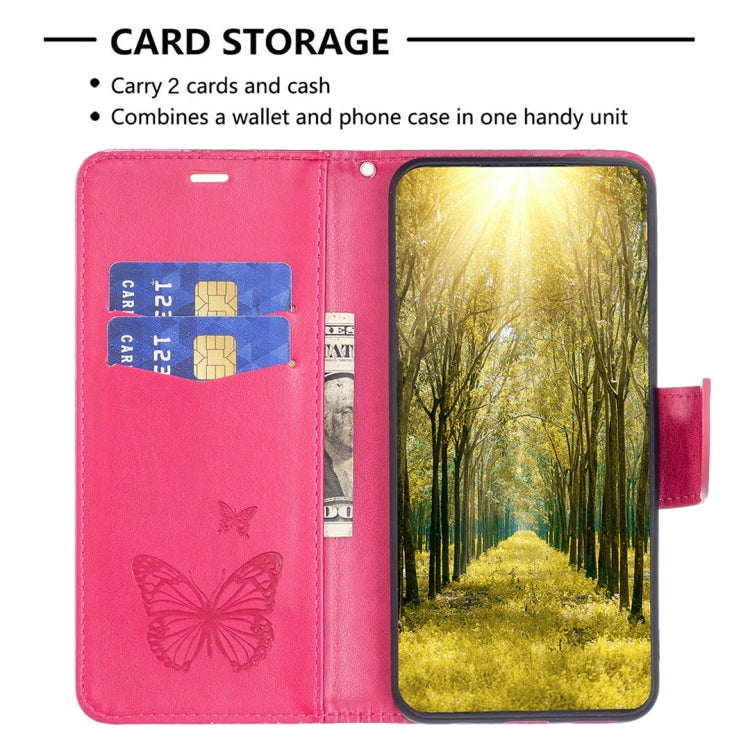 For iPhone 15 Pro Max Embossing Two Butterflies Pattern Leather Phone Case(Rose Red) - HoMEdemic™ 