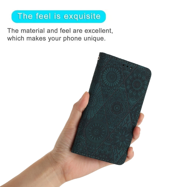 For iPhone 15 Pro Max Ethnic Embossed Adsorption Leather Phone Case(Blue) - HoMEdemic™ 