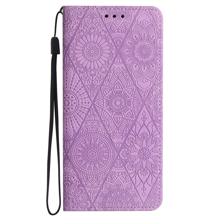 For iPhone 15 Pro Max Ethnic Embossed Adsorption Leather Phone Case(Purple) - HoMEdemic™ 