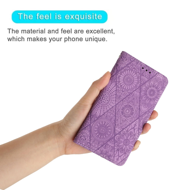 For iPhone 15 Pro Max Ethnic Embossed Adsorption Leather Phone Case(Purple) - HoMEdemic™ 