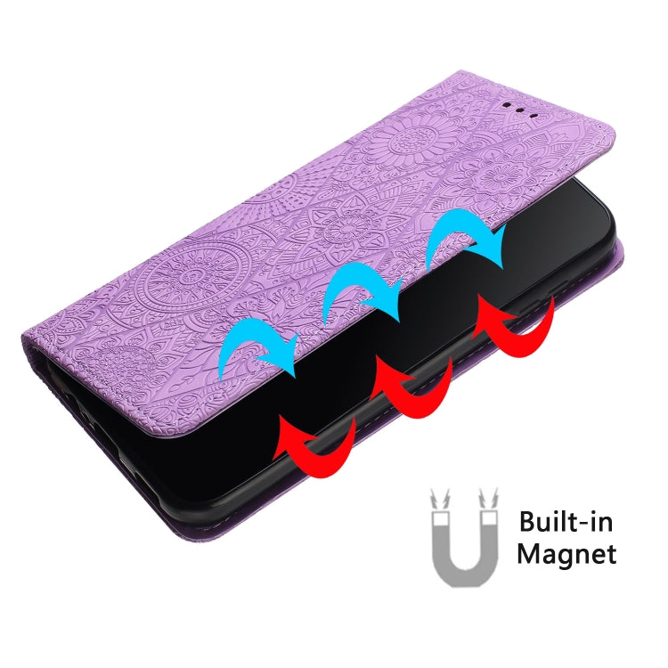 For iPhone 15 Pro Max Ethnic Embossed Adsorption Leather Phone Case(Purple) - HoMEdemic™ 