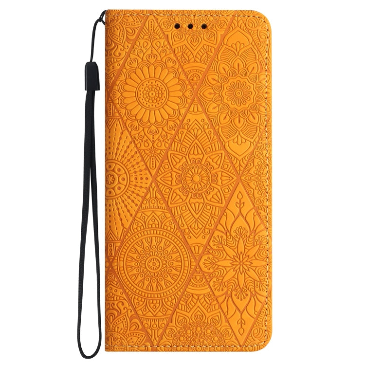 For iPhone 15 Pro Max Ethnic Embossed Adsorption Leather Phone Case(Yellow) - HoMEdemic™ 