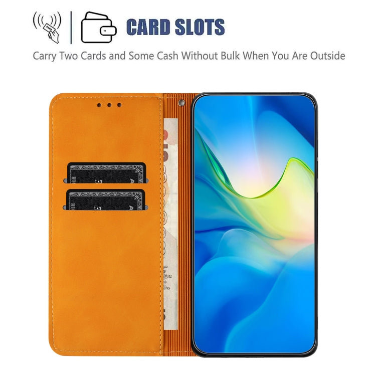 For iPhone 15 Pro Max Ethnic Embossed Adsorption Leather Phone Case(Yellow) - HoMEdemic™ 