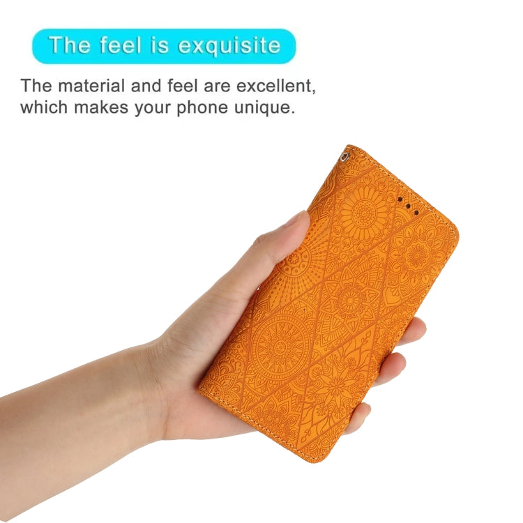 For iPhone 15 Pro Max Ethnic Embossed Adsorption Leather Phone Case(Yellow) - HoMEdemic™ 