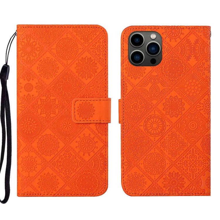 For iPhone 15 Pro Max Ethnic Style Embossed Pattern Leather Phone Case(Orange) - HoMEdemic™ 