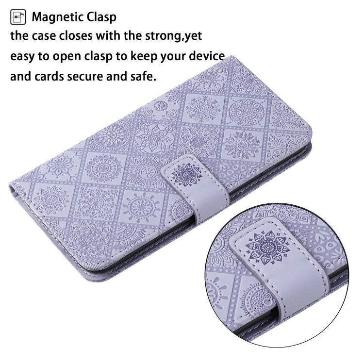 For iPhone 15 Pro Max Ethnic Style Embossed Pattern Leather Phone Case(Purple) - HoMEdemic™ 