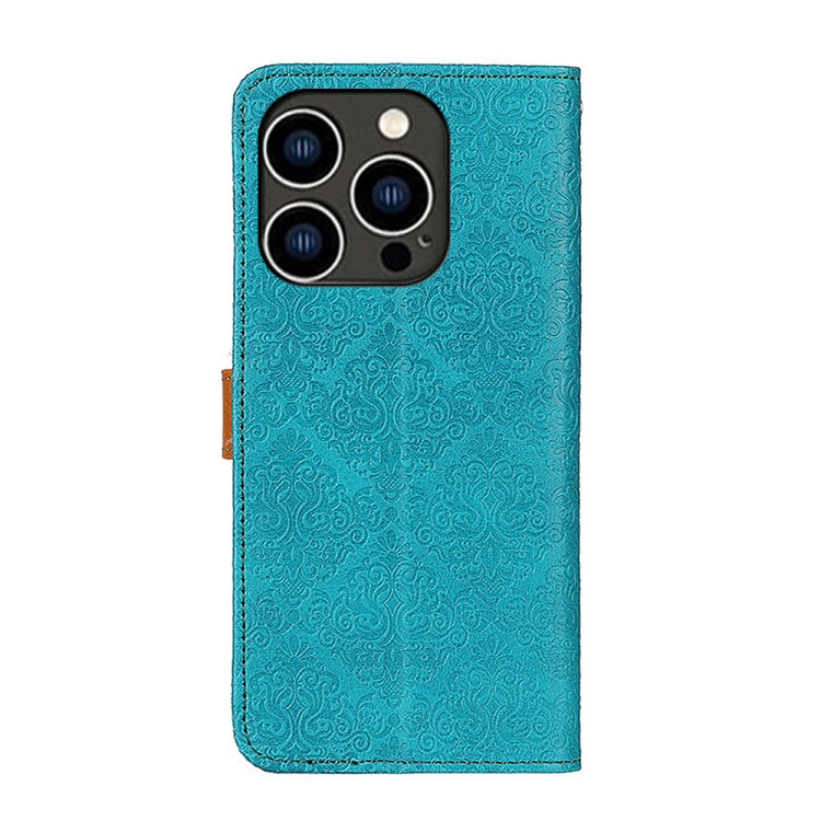 For iPhone 15 Pro Max European Floral Embossed Leather Phone Case(Blue) - HoMEdemic™ 