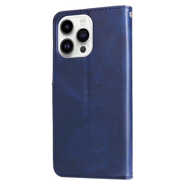 For iPhone 15 Pro Max Fashion Calf Texture Zipper Leather Phone Case(Blue) - HoMEdemic™ 