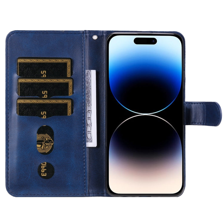 For iPhone 15 Pro Max Fashion Calf Texture Zipper Leather Phone Case(Blue) - HoMEdemic™ 