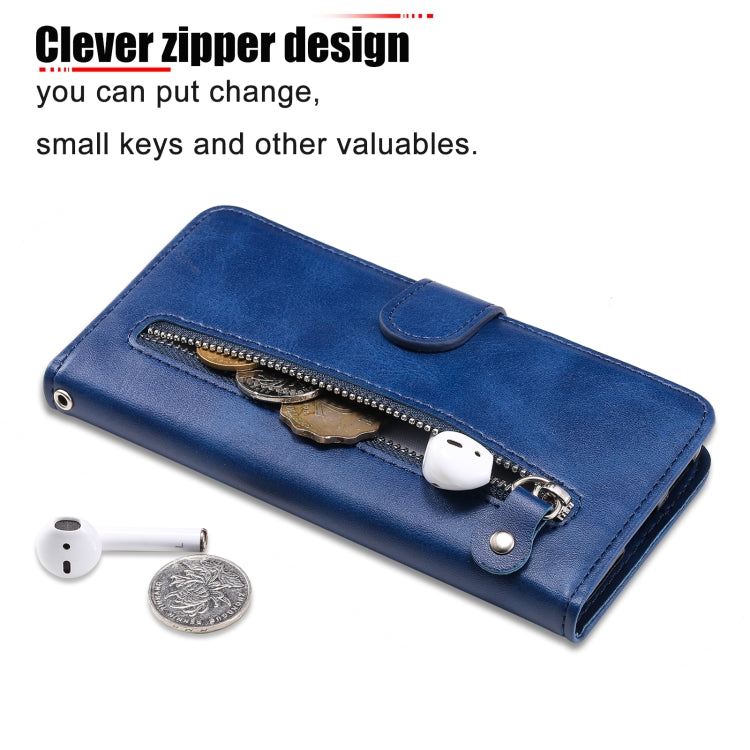 For iPhone 15 Pro Max Fashion Calf Texture Zipper Leather Phone Case(Blue) - HoMEdemic™ 