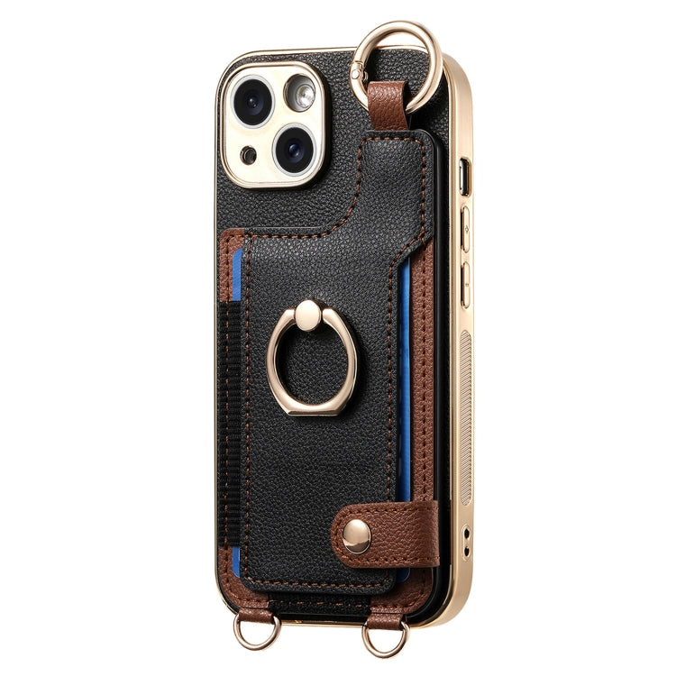 For iPhone 15 Pro Max Fashion Ring Card Bag Phone Case with Hang Loop(Black) - HoMEdemic™ 