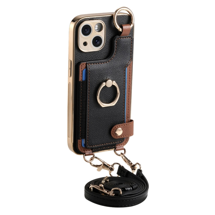 For iPhone 15 Pro Max Fashion Ring Card Bag Phone Case with Hang Loop(Black) - HoMEdemic™ 