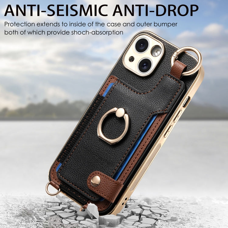 For iPhone 15 Pro Max Fashion Ring Card Bag Phone Case with Hang Loop(Black) - HoMEdemic™ 