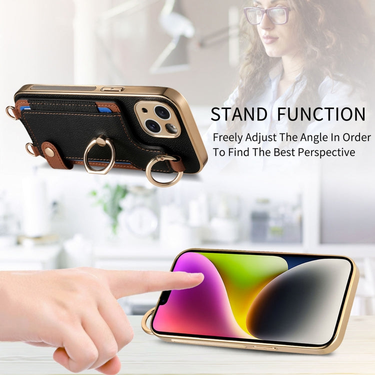 For iPhone 15 Pro Max Fashion Ring Card Bag Phone Case with Hang Loop(Black) - HoMEdemic™ 