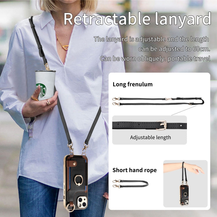For iPhone 15 Pro Max Fashion Ring Card Bag Phone Case with Hang Loop(Black) - HoMEdemic™ 
