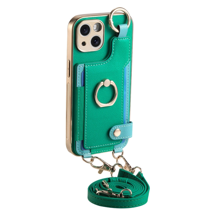 For iPhone 15 Pro Max Fashion Ring Card Bag Phone Case with Hang Loop(Green) - HoMEdemic™ 