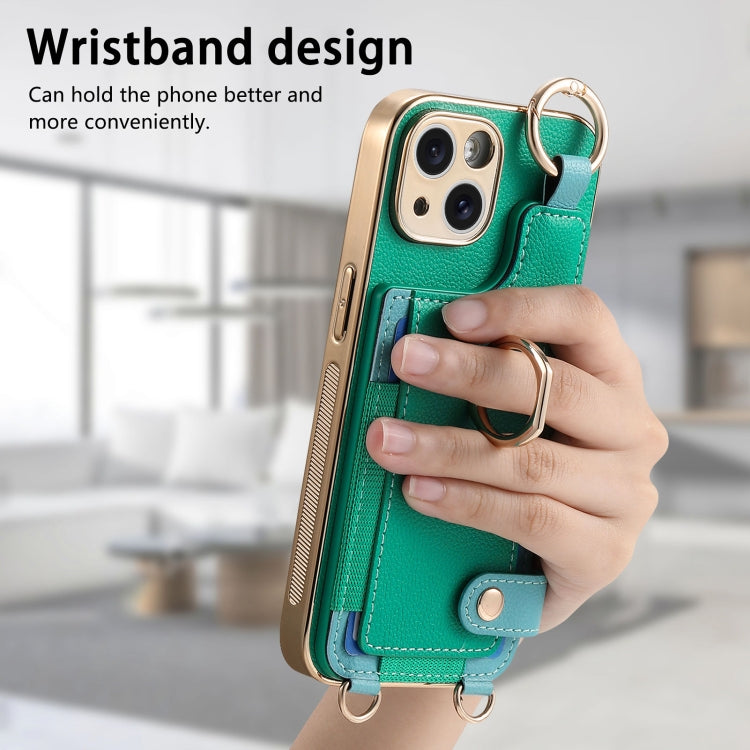For iPhone 15 Pro Max Fashion Ring Card Bag Phone Case with Hang Loop(Green) - HoMEdemic™ 
