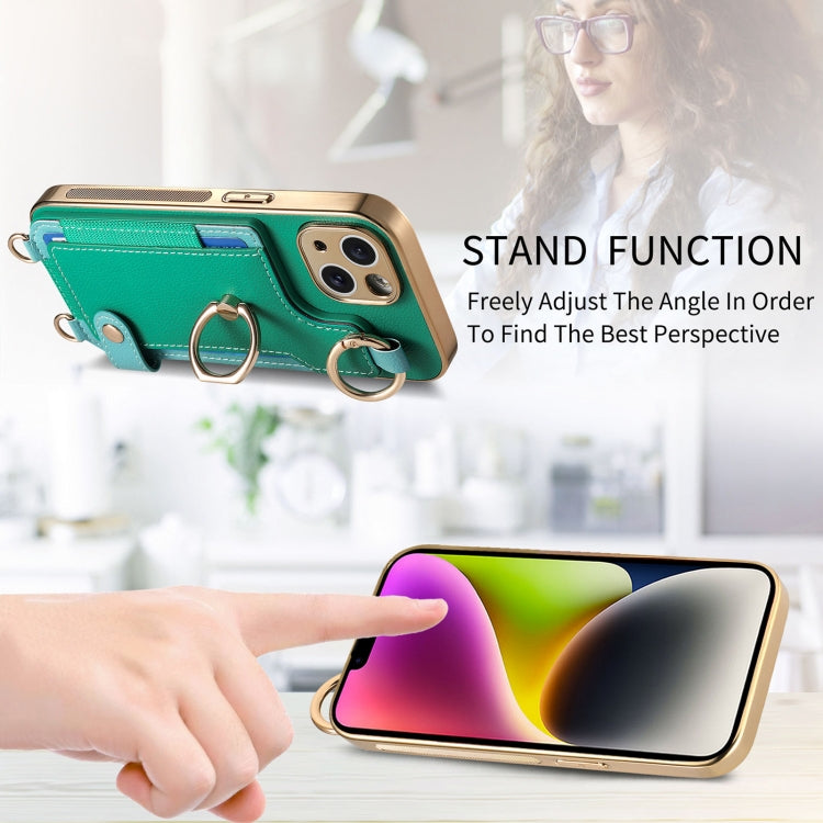For iPhone 15 Pro Max Fashion Ring Card Bag Phone Case with Hang Loop(Green) - HoMEdemic™ 
